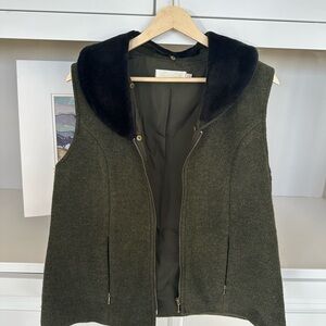 Olive Green Sleeveless Jacket with Black Collar